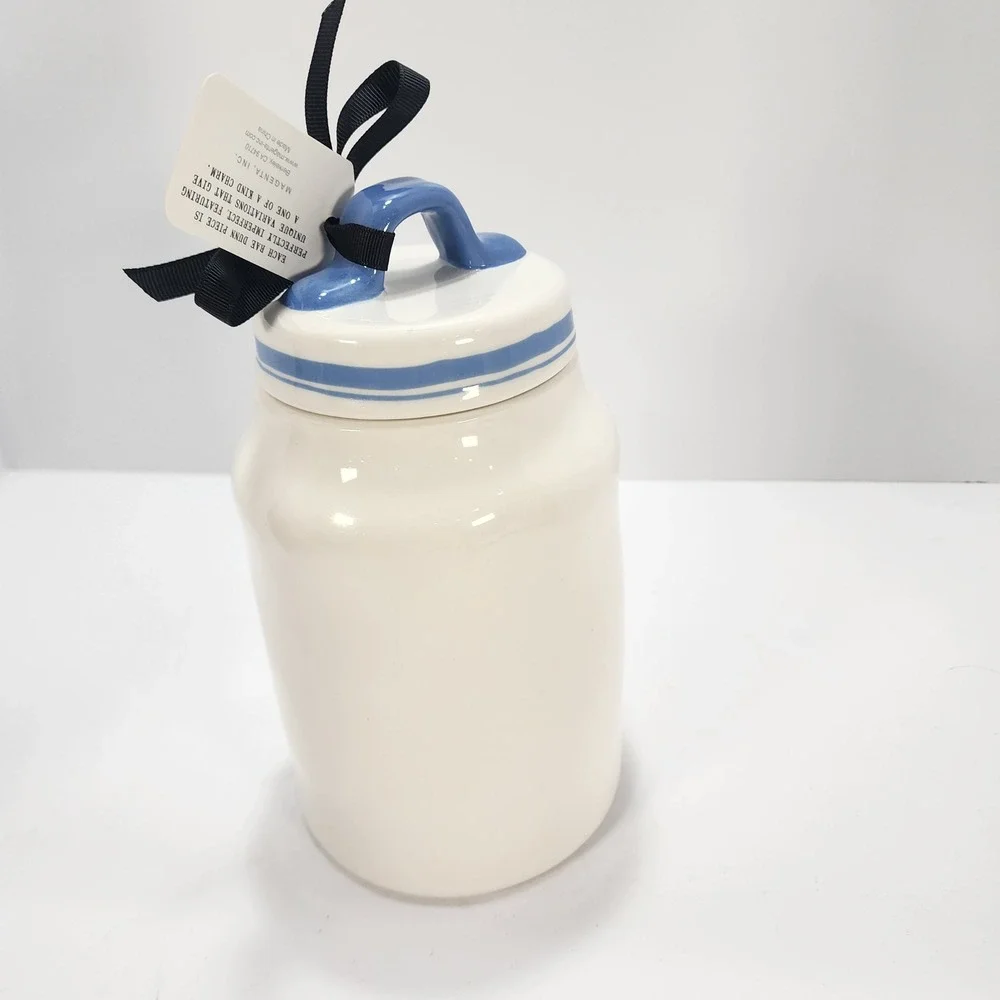 Rae Dunn Fresh Ceramic Canister Blue White Farmhouse Kitchen Storage Jar NWT